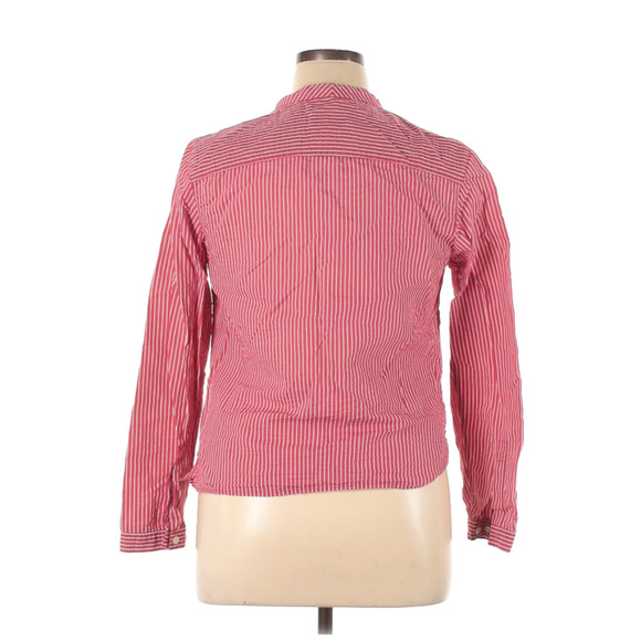 TALBOTS | Striped Red White Collarless Shirt 14 - Picture 2 of 2